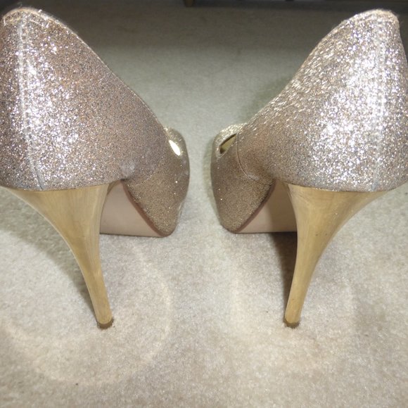 CLUB COUTURE Super sparkly gold open toe stiletto high heel party pumps - Picture 3 of 8
